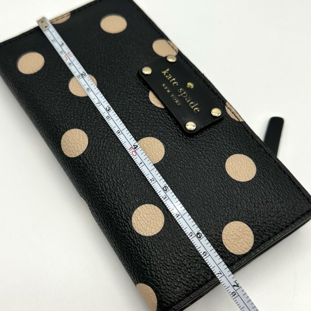 💰SALE💰 Kate Spade Leather Polka Dot Slim Snap Bifold Wallet Black/Light Beige - Picture 12 of 14